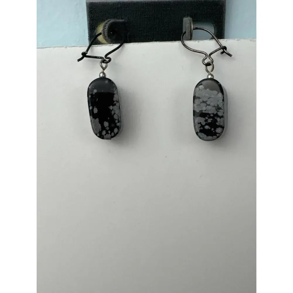Snowflake Obsidian Dangle Drop Earrings‎